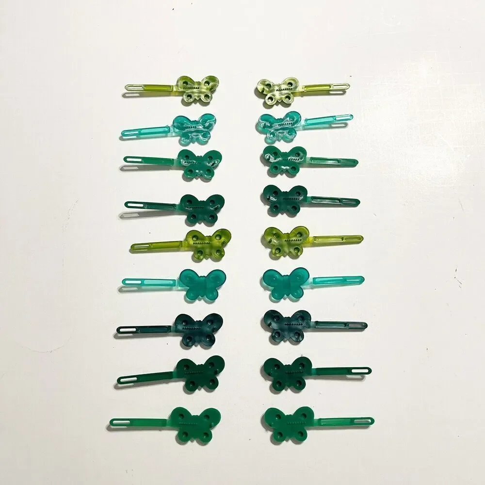 Vintage Green Plastic Butterfly Barrettes 9 Pairs - 18 Total‎ Matching Shades